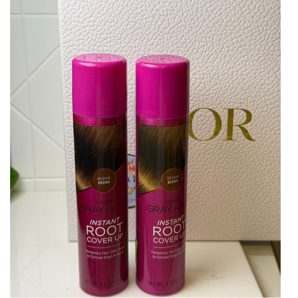 EverPro Gray Away Instant Root Cover Up (Temp)-TWO Pc Set-MEDIUM BROWN-70.8 g ea